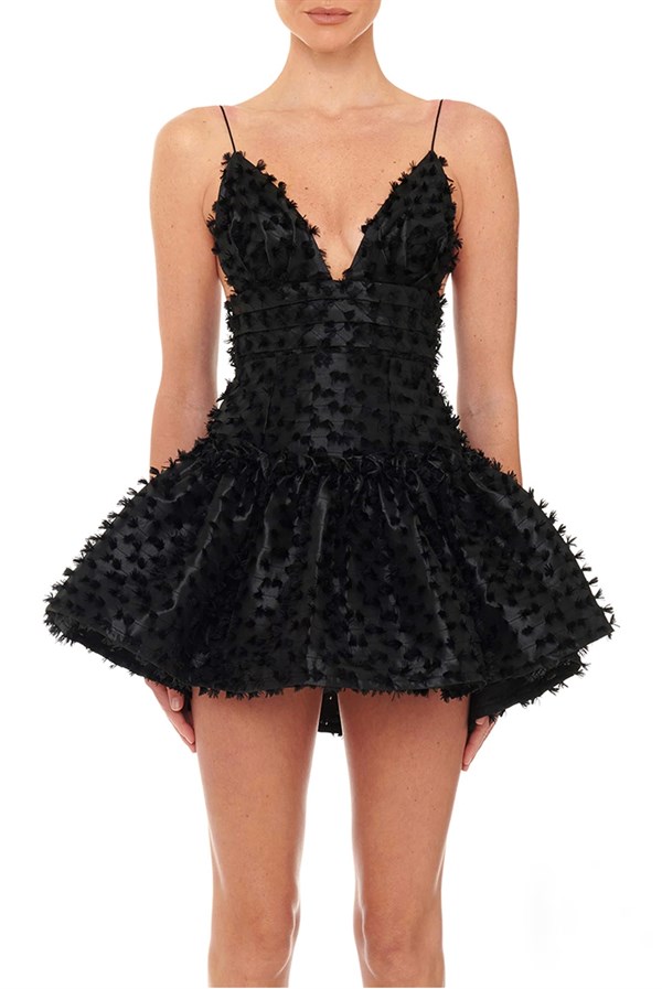 Askılı Siyah Tasarım Mini Elbise