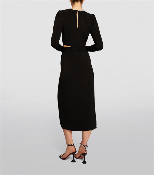 Siyah Bel Detaylı Yırtmaçlı Tasarım Elbise