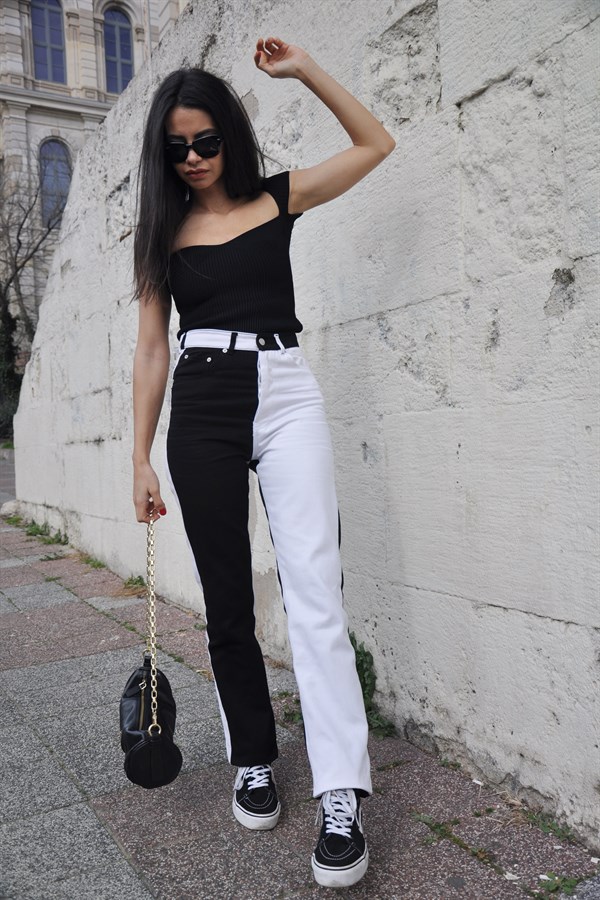 Siyah Beyaz Straight Jean