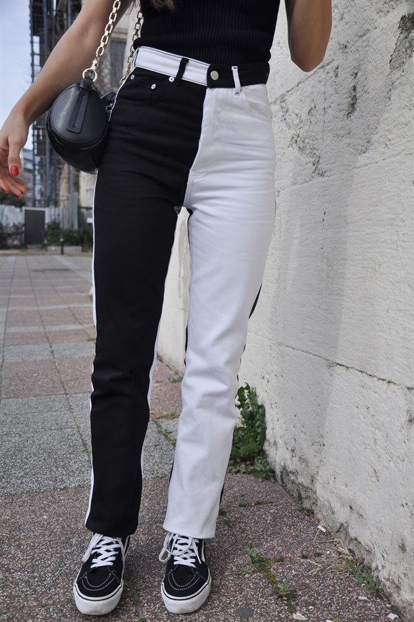 Siyah Beyaz Straight Jean