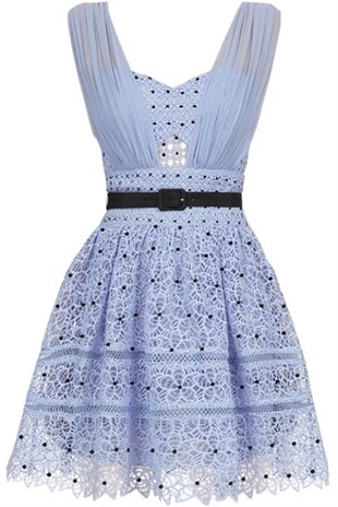 Kemerli Mavi Tasarım Mini Elbise