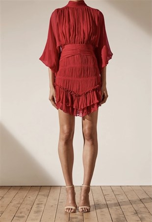 Şifon Tasarım Mini Elbise (Kırmızı)
