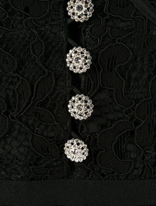 Siyah Kristal Taş Detaylı Dantel Tasarım Elbise